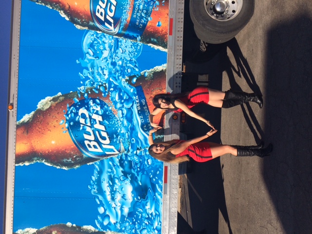 Bud Light mobile truck activation with branded trailer and promotional staff