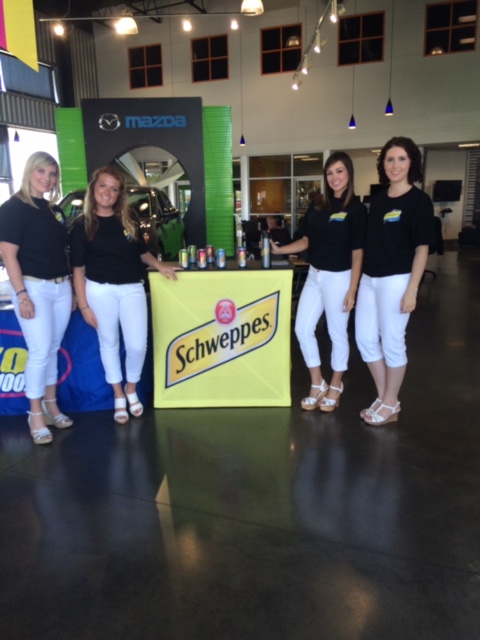 Schweppes product sampling activation in automotive dealership setting