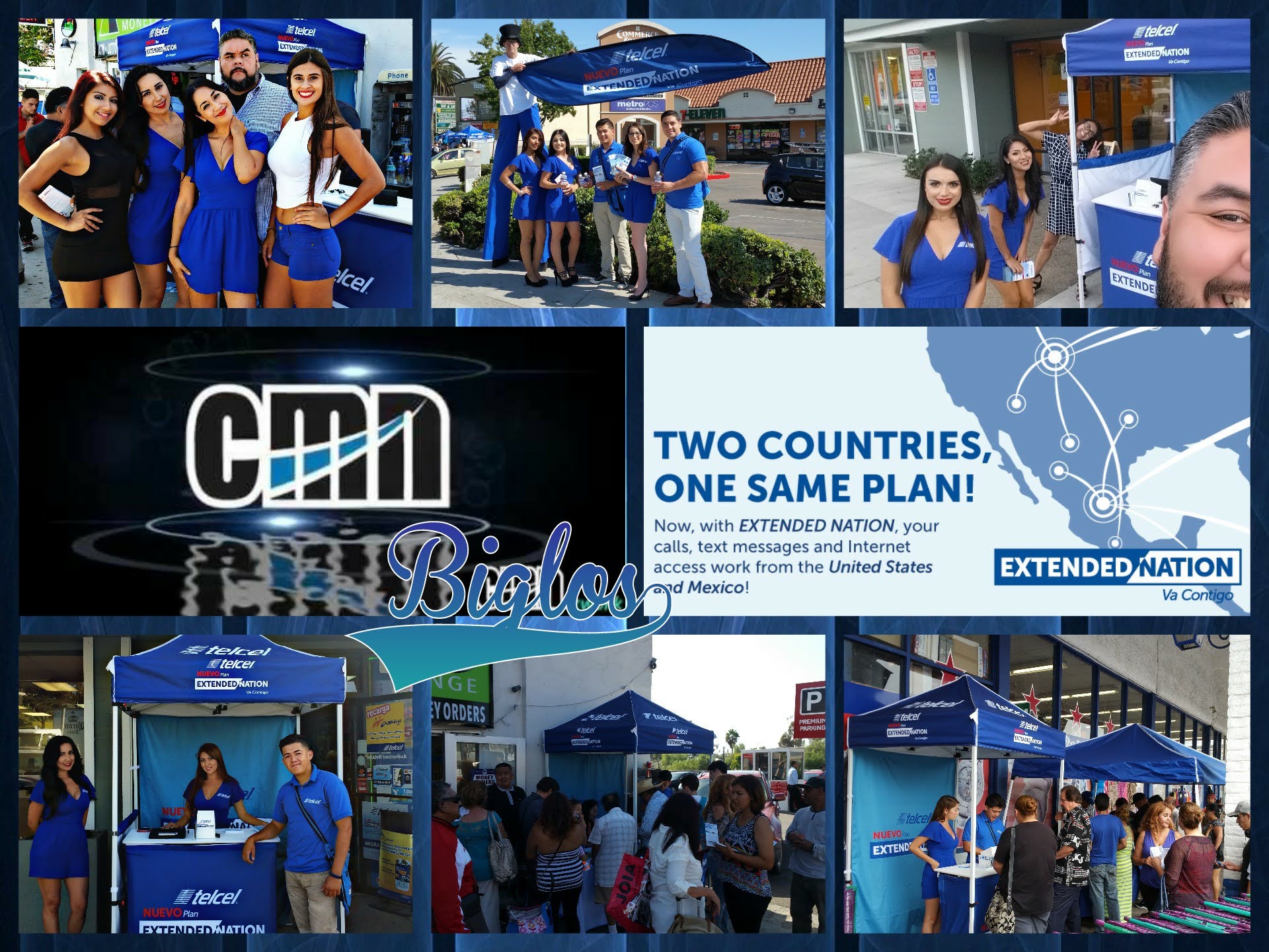 Multiple Telcel brand activations showing professional staff and setups